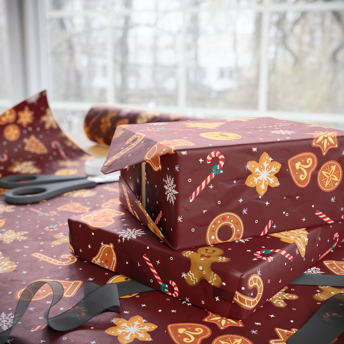 The Cookie Wonderland Burgundy Wrapping Paper