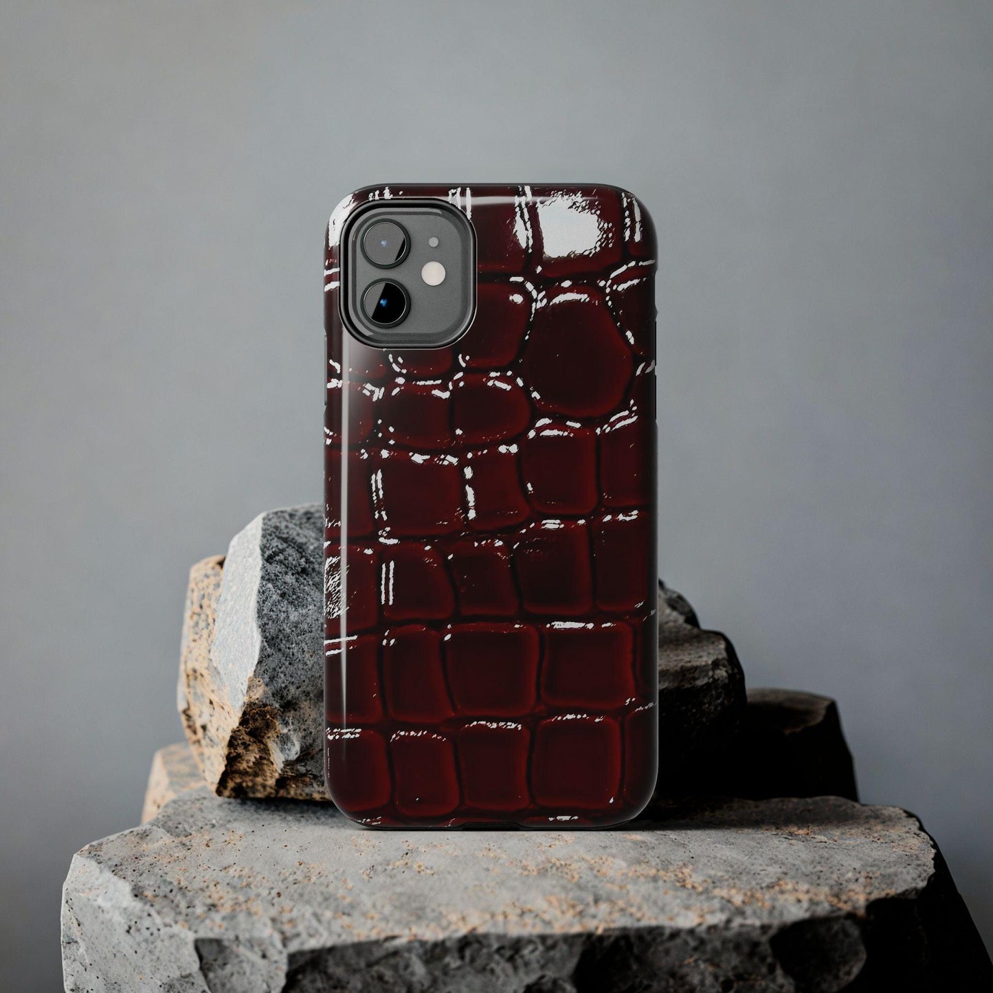 Croc Print Cherry Red Tough Phone Case – Luxe Protection with Bold Style