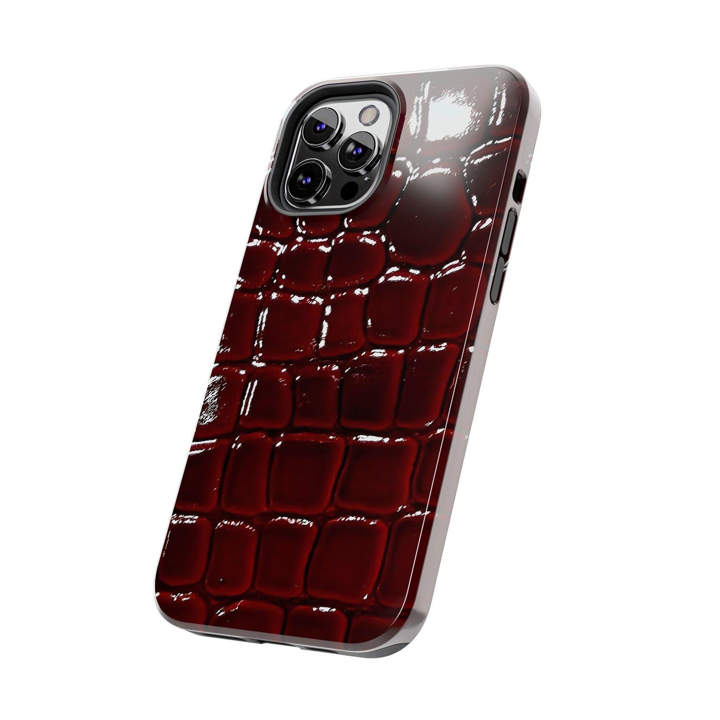 Croc Print Cherry Red Tough Phone Case – Luxe Protection with Bold Style