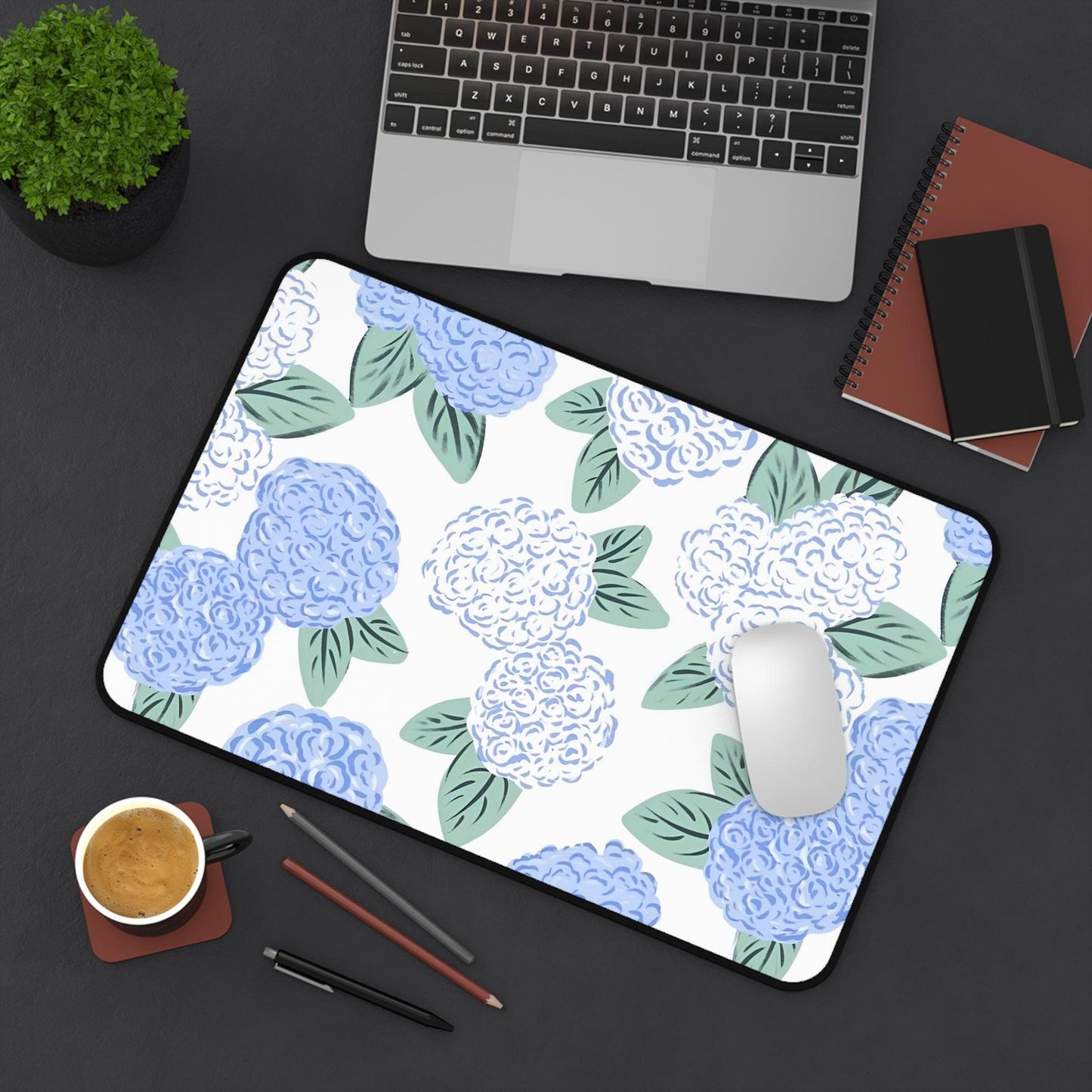 Hydrangea Aesthetic Desk Mat in Soothing Baby Blue Color  -  Anti Slip Desk Mat