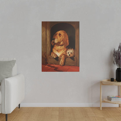 Dignity and Impudence by Sir Edwin Landseer 1877 Landseer dog painting of a bloodhound and a terrier on a Matte Canvas Stretched 0.75