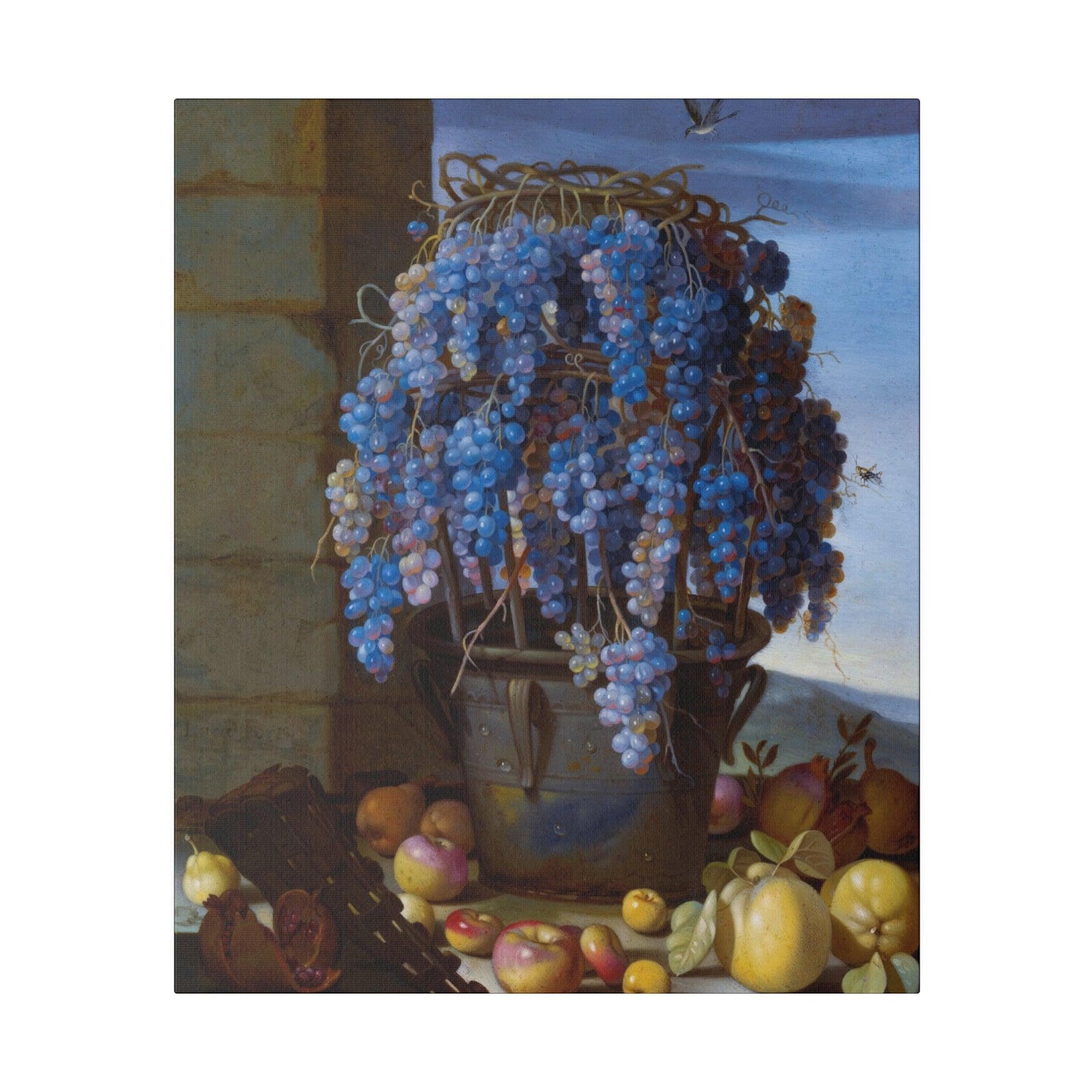 Still Life with Grapes and Other Fruit 1630s painting by Luca Forte on a Matte Canvas Stretched 0.75