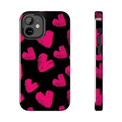 Hot Pink Fuzzy Hearts iPhone Tough Case