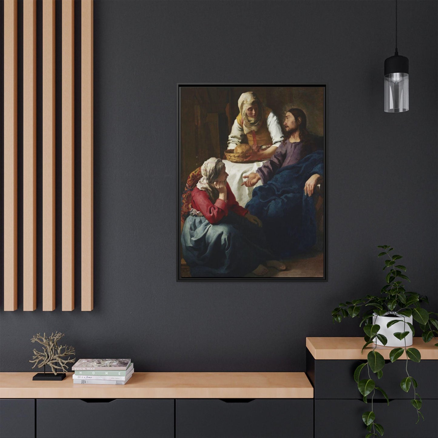 Johannes Vermeer Christ in the House of Martha and Mary circa 1654 to1656  Matte Canvas Black Framed