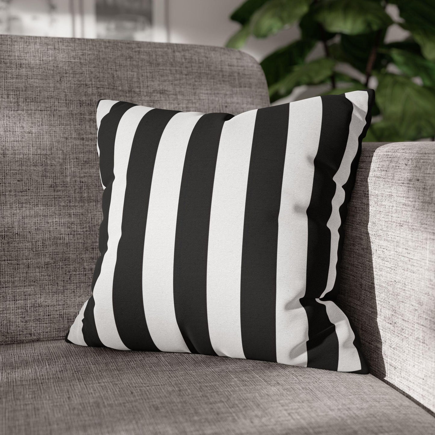 Imperial Edge Luxe Linear Cushion - Monochrome Black and White Spun Polyester Square Pillowcase