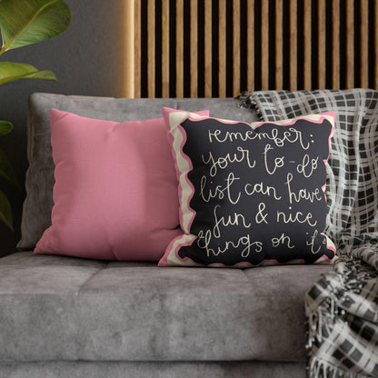 Fun Things in To Do List Cushion Cover - Spun Polyester Square Pillowcase in Cream and Pink