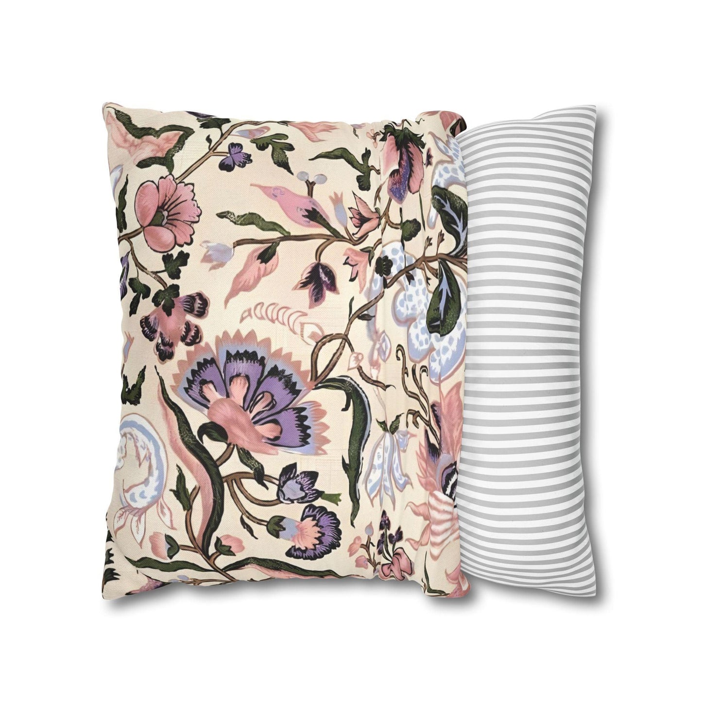 Luxury Floral Spun Polyester Square Pillowcase in Pastel Beige and Pinks