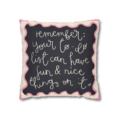 Fun Things in To Do List Cushion Cover - Spun Polyester Square Pillowcase in Cream and Pink