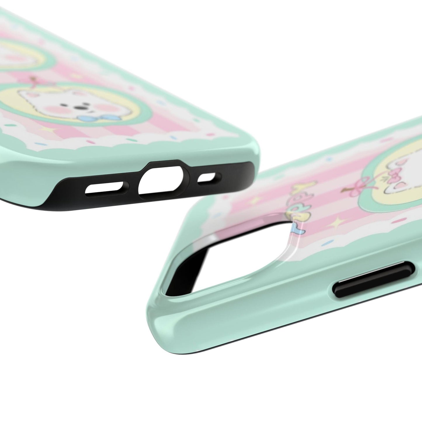 Cute Puppy Pink and Green Tough iPhone Cases