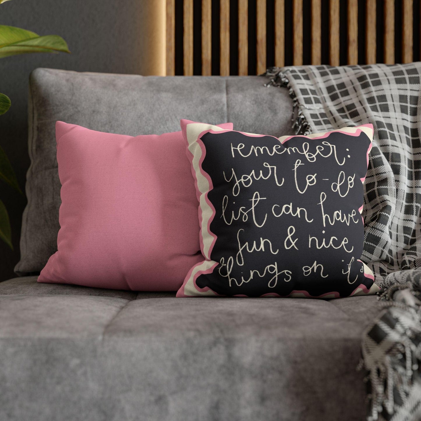 Fun Things in To Do List Cushion Cover - Spun Polyester Square Pillowcase in Cream and Pink