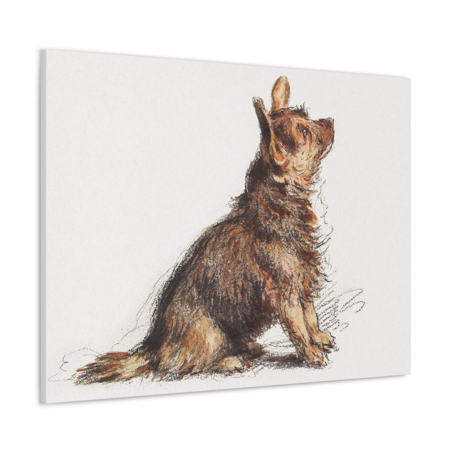 Sitting Terrier by William Henry Hunt - Canvas Gallery Wraps - Aesthetic watercolor