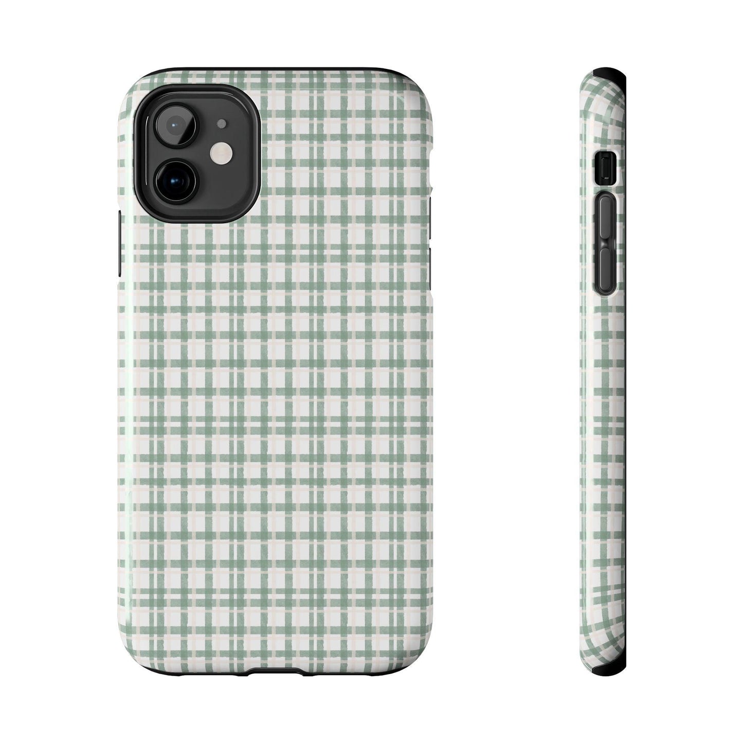 Vintage Sage Gingham Tough iPhone Cases