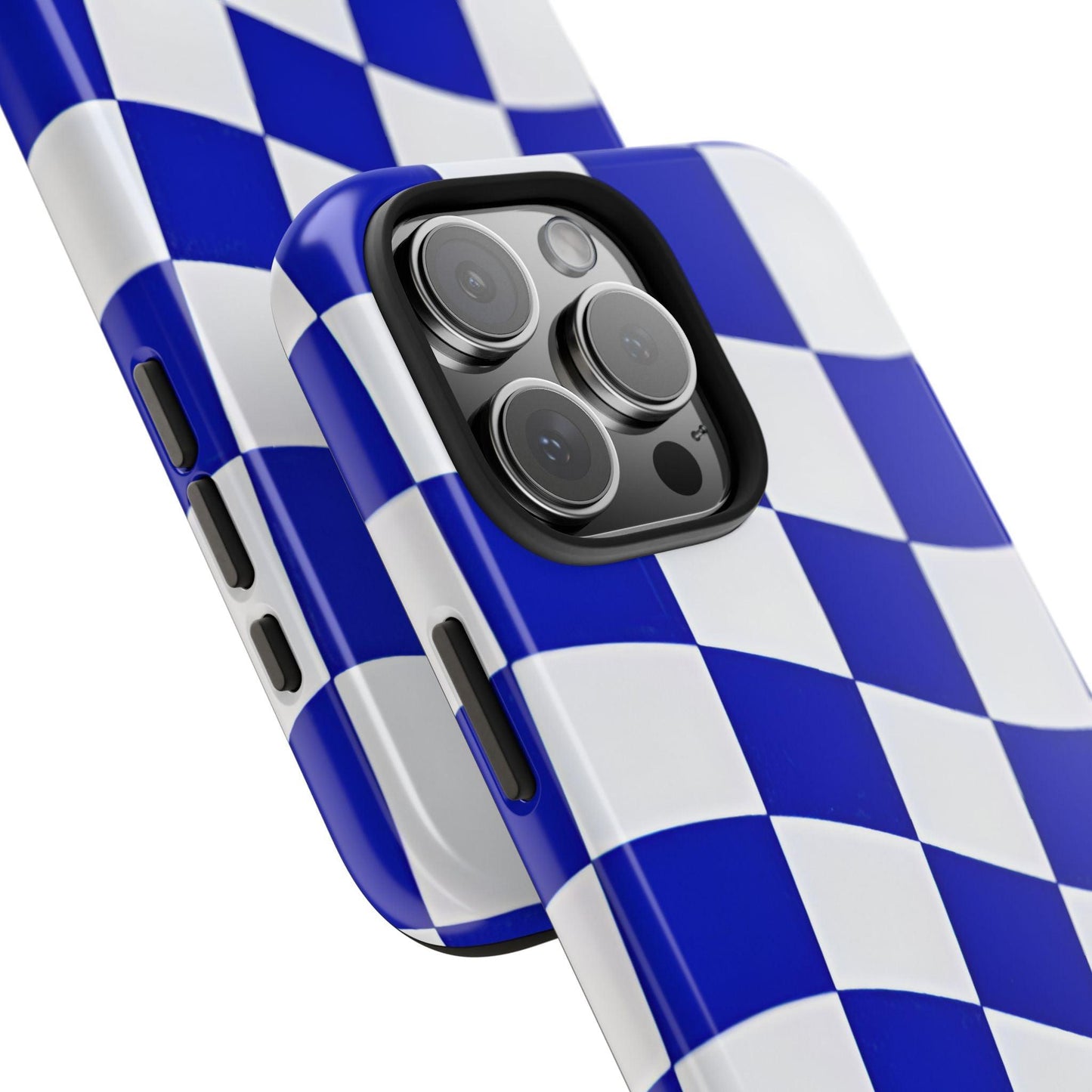 Phone Cases - Blue and White Wavy Check Design with Freedom in Orange