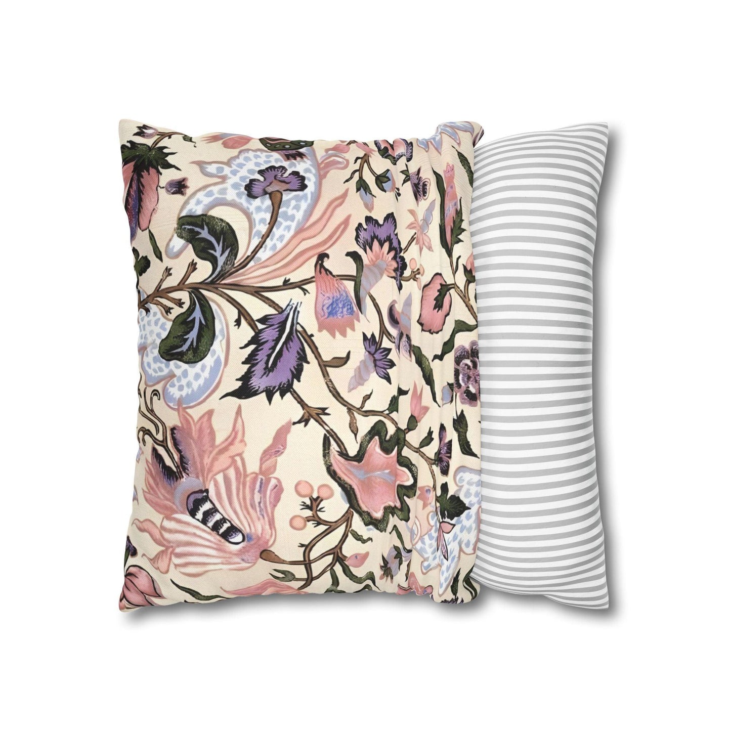 Luxury Floral Spun Polyester Square Pillowcase in Pastel Beige and Pinks