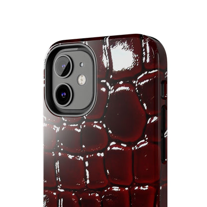 Croc Print Cherry Red Tough Phone Case – Luxe Protection with Bold Style