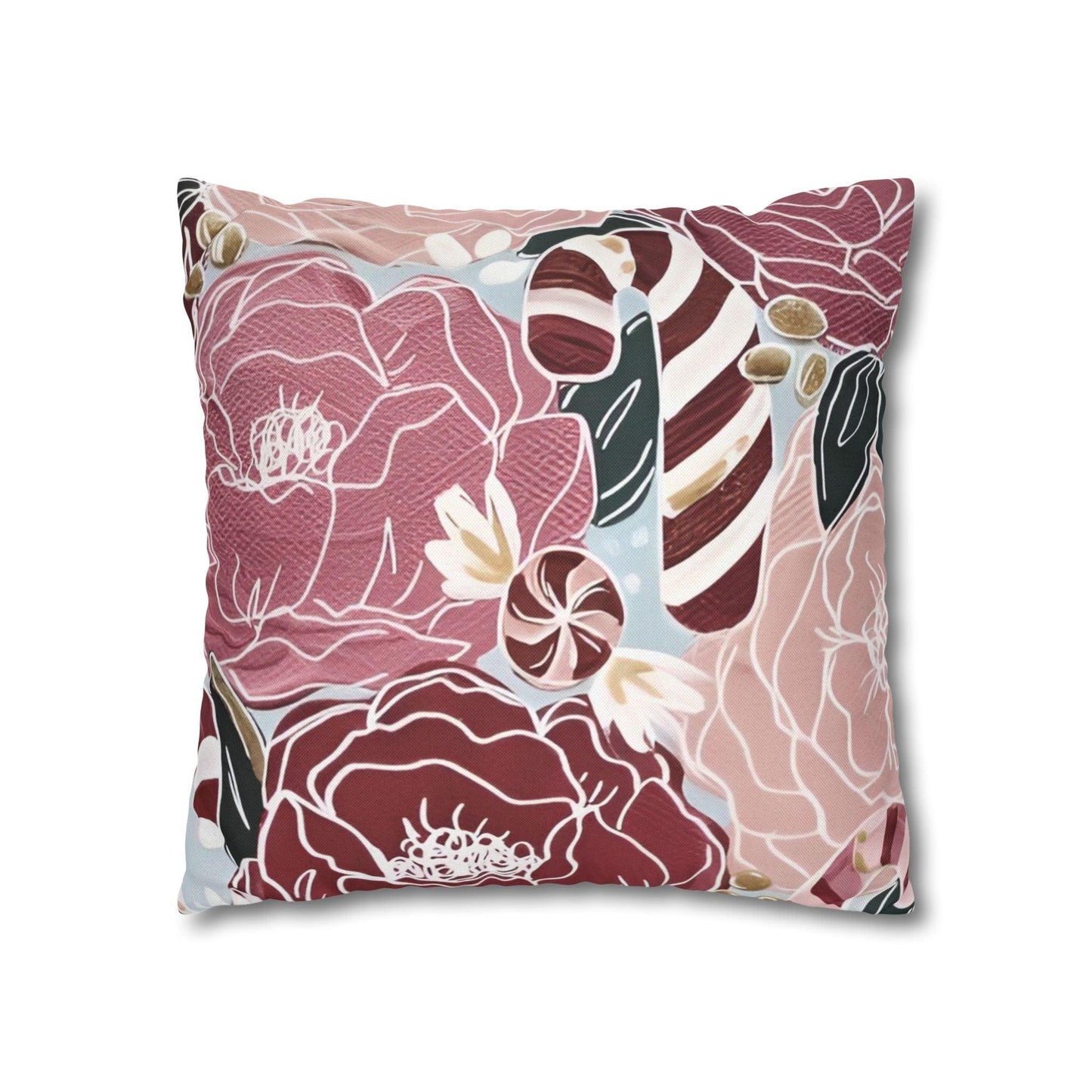 Candy Canes and Flowers Cushion Covers - Spun Polyester Square Pillowcase