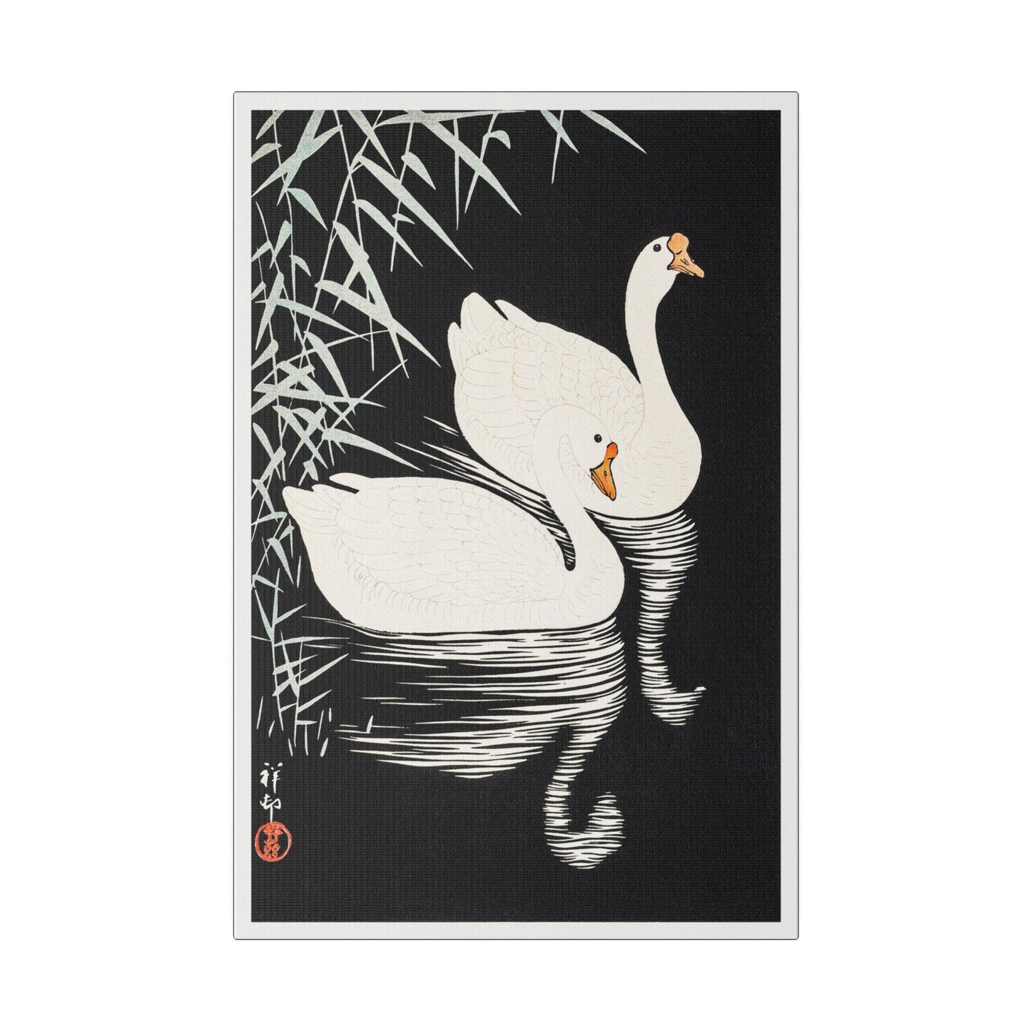 White Chinese Geese Swimming by Reeds by (1928) Ohara Koson - Matte Canvas, Stretched, 0.75"