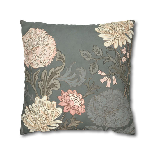 Grey Floral Spun Polyester Square Pillowcase