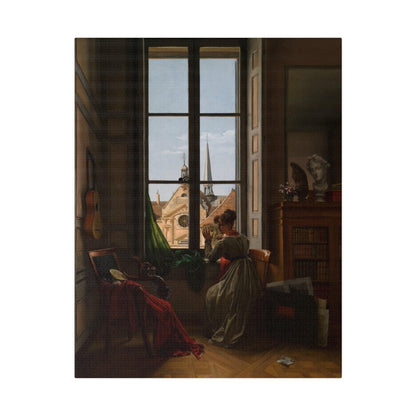 Interior with Young Woman Tracing a Flower - Matte Canvas, Stretched, 0.75"