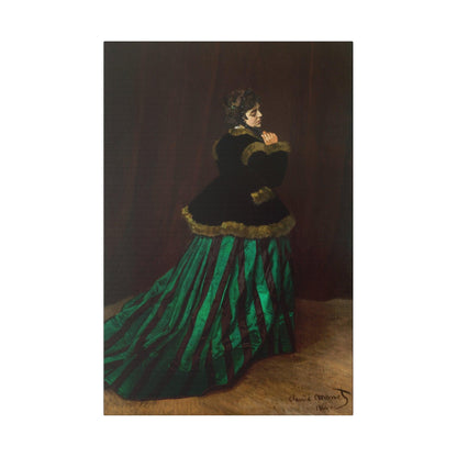 Camille The Woman in the Green Dress 1866 famous painting by Claude Monet on a Matte Canvas Stretched 0.75