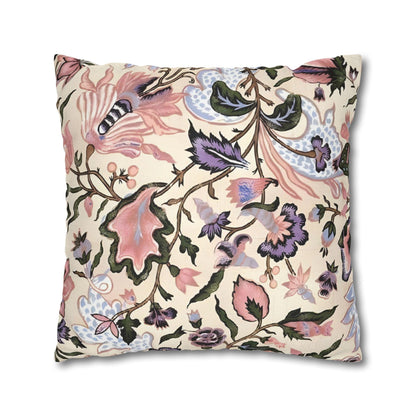 Luxury Floral Spun Polyester Square Pillowcase in Pastel Beige and Pinks