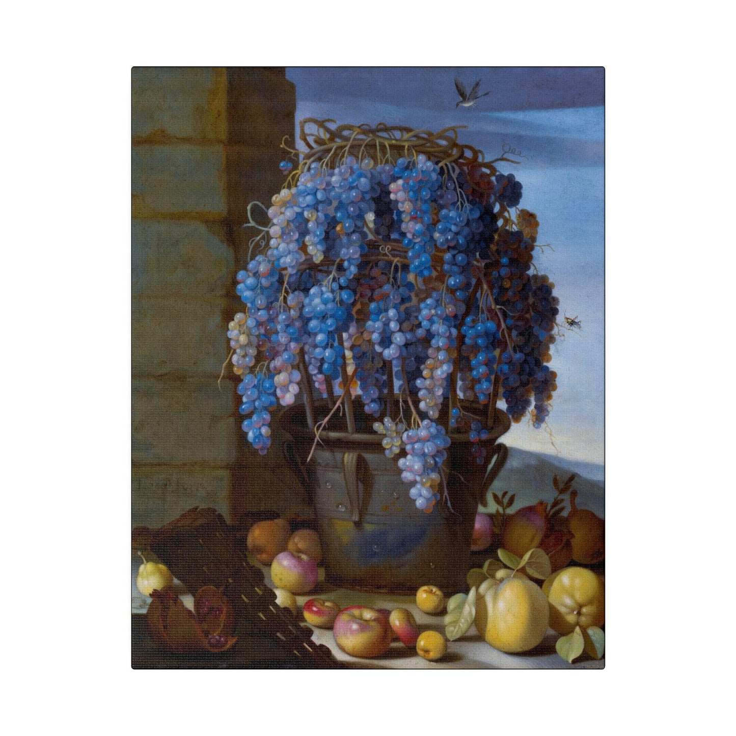 Still Life with Grapes and Other Fruit 1630s painting by Luca Forte on a Matte Canvas Stretched 0.75