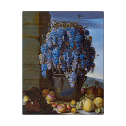 Still Life with Grapes and Other Fruit 1630s painting by Luca Forte on a Matte Canvas Stretched 0.75