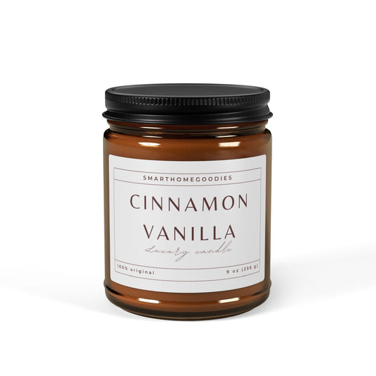 Cinnamon Vanilla - Luxury Scented Soy Candle (9 oz, Amber Jar)