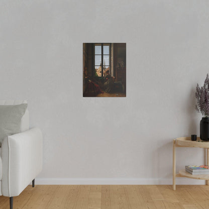 Interior with Young Woman Tracing a Flower - Matte Canvas, Stretched, 0.75"