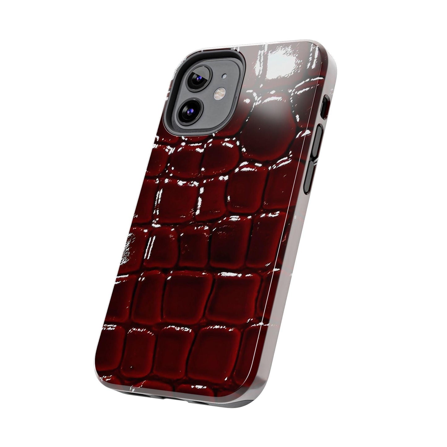 Croc Print Cherry Red Tough Phone Case – Luxe Protection with Bold Style