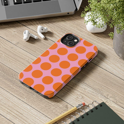 Orange Dots on Pink Tough Phone Cases