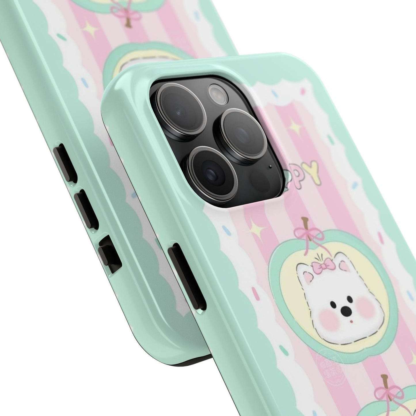 Cute Puppy Pink and Green Tough iPhone Cases