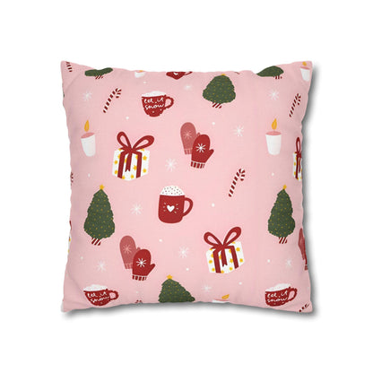 Pink Xmas Cushion Cover - Spun Polyester Square Pillowcase - Available in 4 sizes