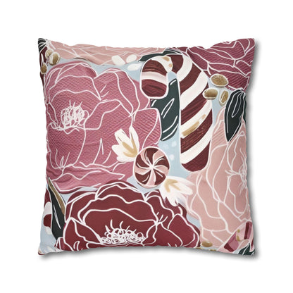 Candy Canes and Flowers Cushion Covers - Spun Polyester Square Pillowcase