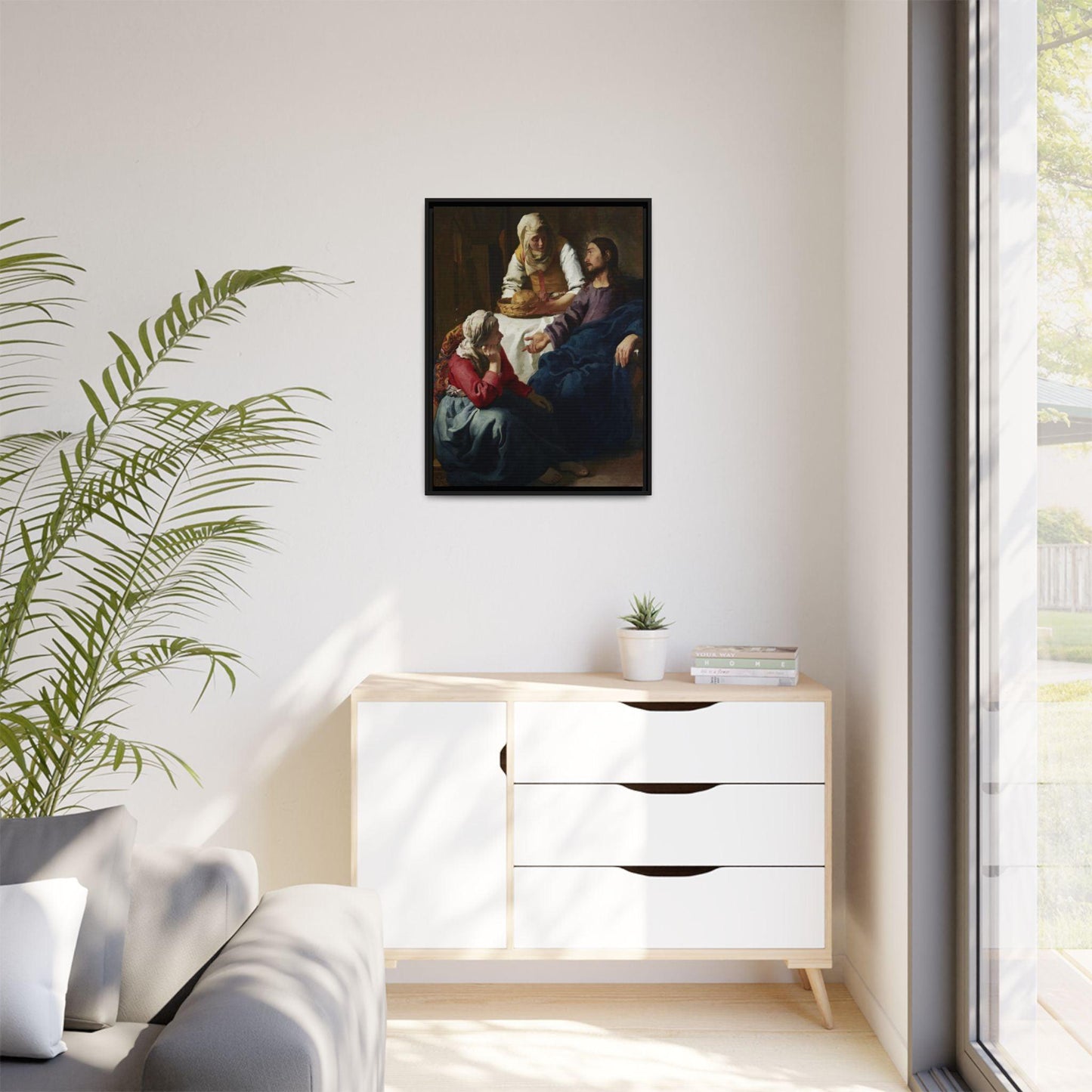 Johannes Vermeer Christ in the House of Martha and Mary circa 1654 to1656  Matte Canvas Black Framed