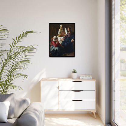 Johannes Vermeer Christ in the House of Martha and Mary circa 1654 to1656  Matte Canvas Black Framed