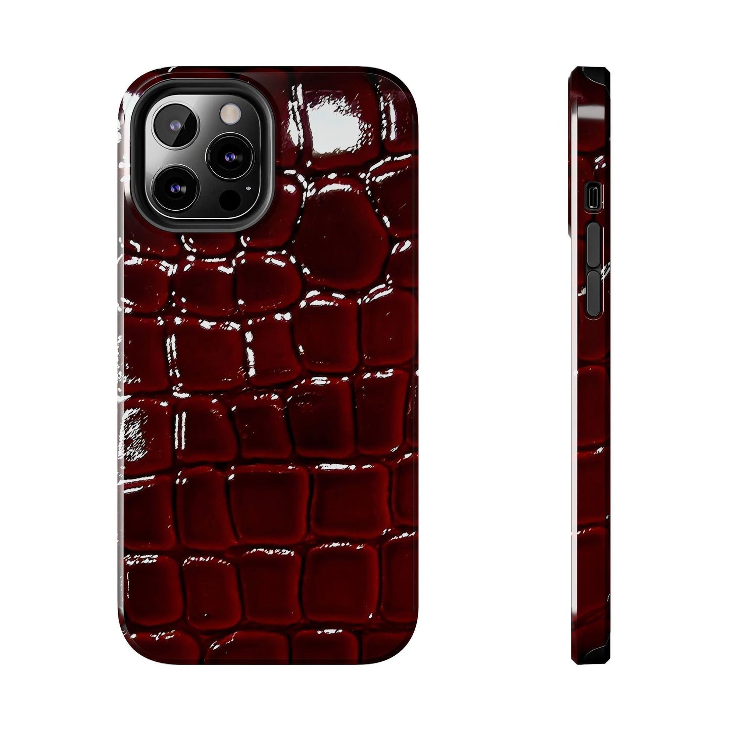 Croc Print Cherry Red Tough Phone Case – Luxe Protection with Bold Style