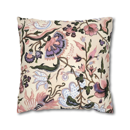 Luxury Floral Spun Polyester Square Pillowcase in Pastel Beige and Pinks