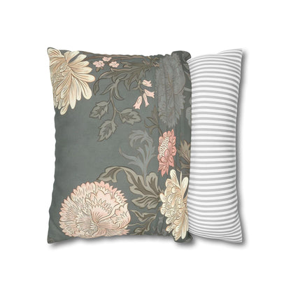 Grey Floral Spun Polyester Square Pillowcase