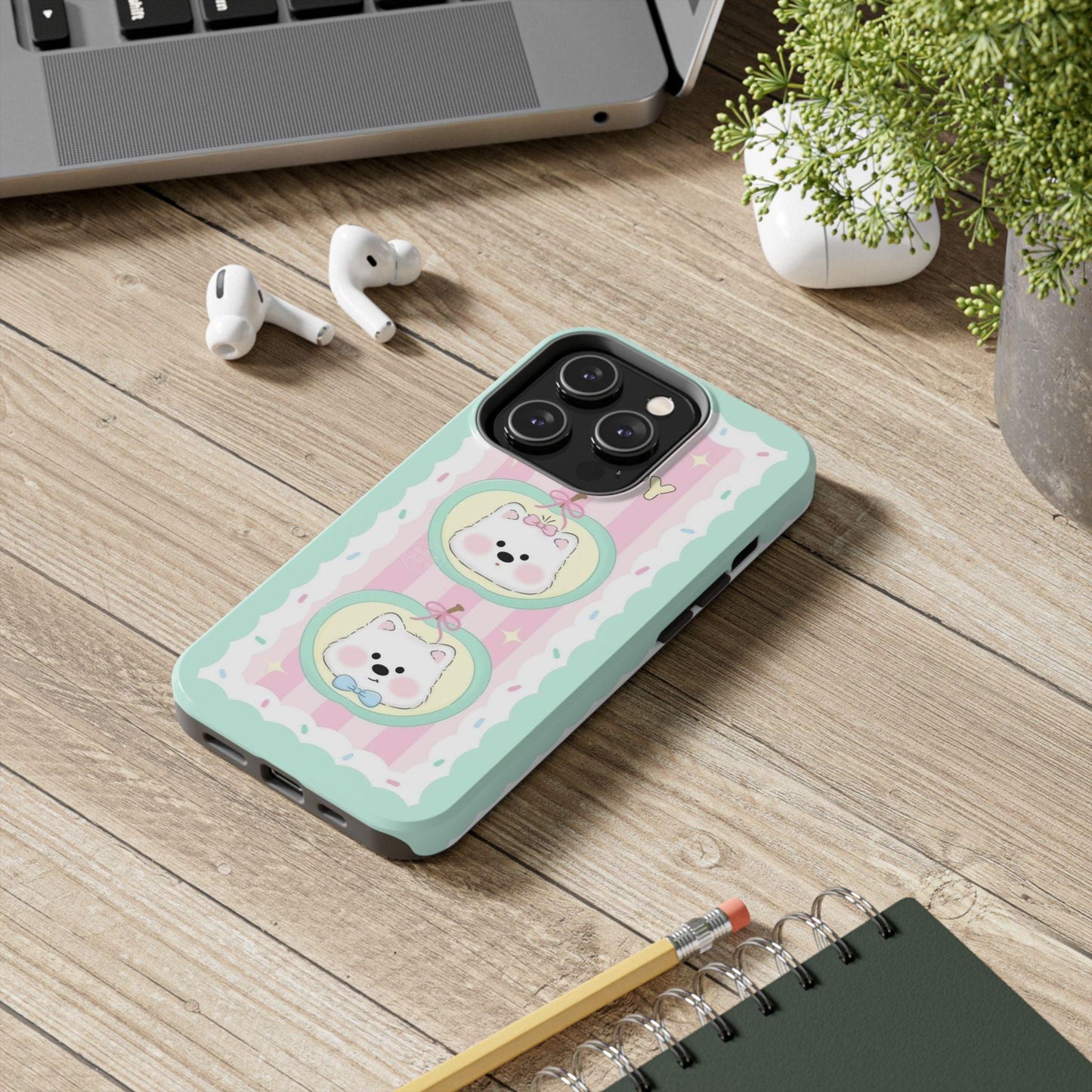 Cute Puppy Pink and Green Tough iPhone Cases