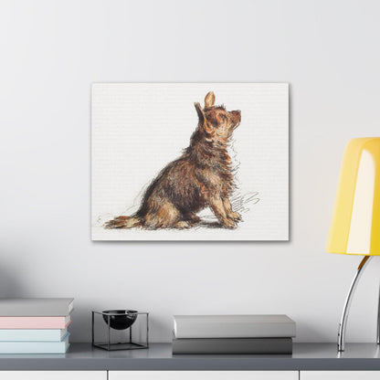 Sitting Terrier by William Henry Hunt - Canvas Gallery Wraps - Aesthetic watercolor