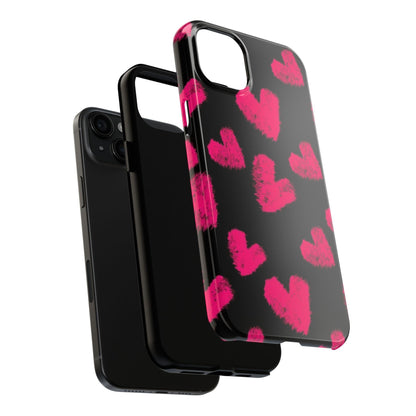 Hot Pink Fuzzy Hearts iPhone Tough Case