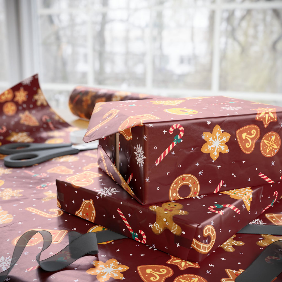 The Cookie Wonderland Burgundy Wrapping Paper