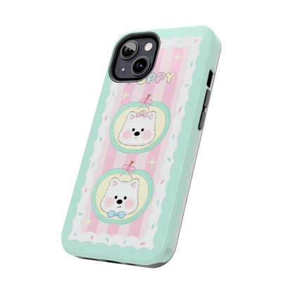 Cute Puppy Pink and Green Tough iPhone Cases