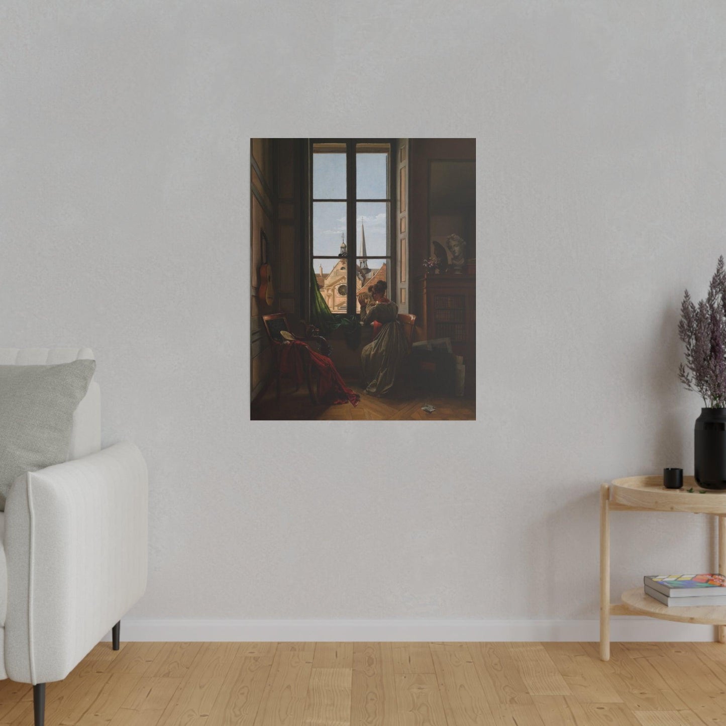 Interior with Young Woman Tracing a Flower - Matte Canvas, Stretched, 0.75"