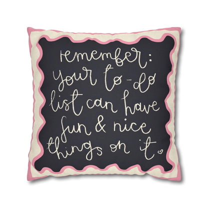 Fun Things in To Do List Cushion Cover - Spun Polyester Square Pillowcase in Cream and Pink