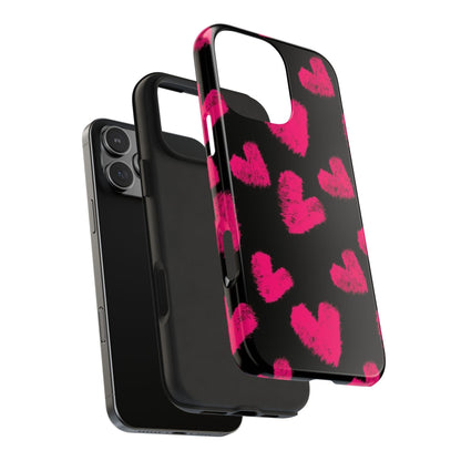 Hot Pink Fuzzy Hearts iPhone Tough Case