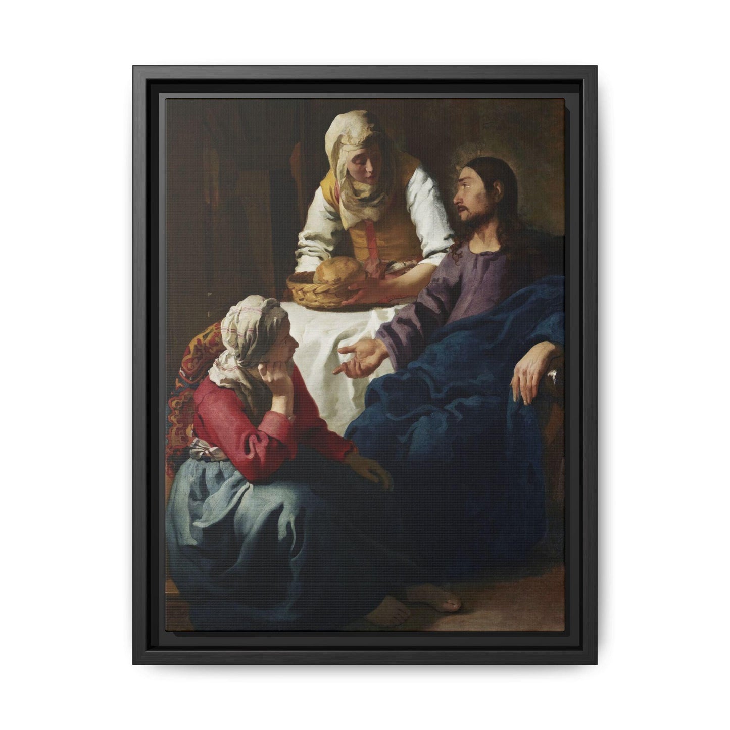 Johannes Vermeer Christ in the House of Martha and Mary circa 1654 to1656  Matte Canvas Black Framed