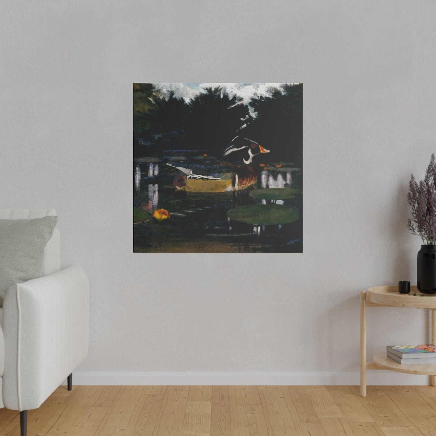 Male Wood Duck in a Forest Pool ca.1905 to 1909 painting by Abbott Handerson Thayer and Richard S. Meryman Matte Canvas Stretched 0.75