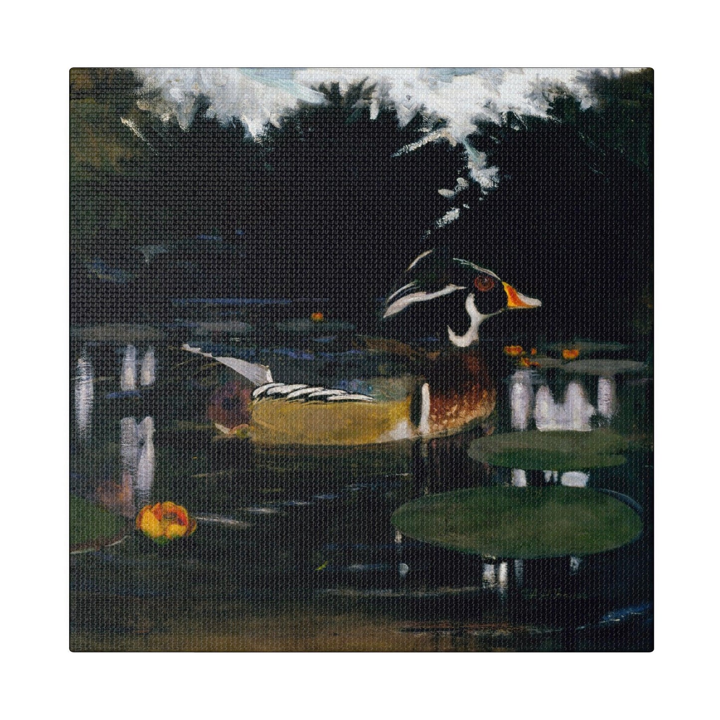 Male Wood Duck in a Forest Pool ca.1905 to 1909 painting by Abbott Handerson Thayer and Richard S. Meryman Matte Canvas Stretched 0.75